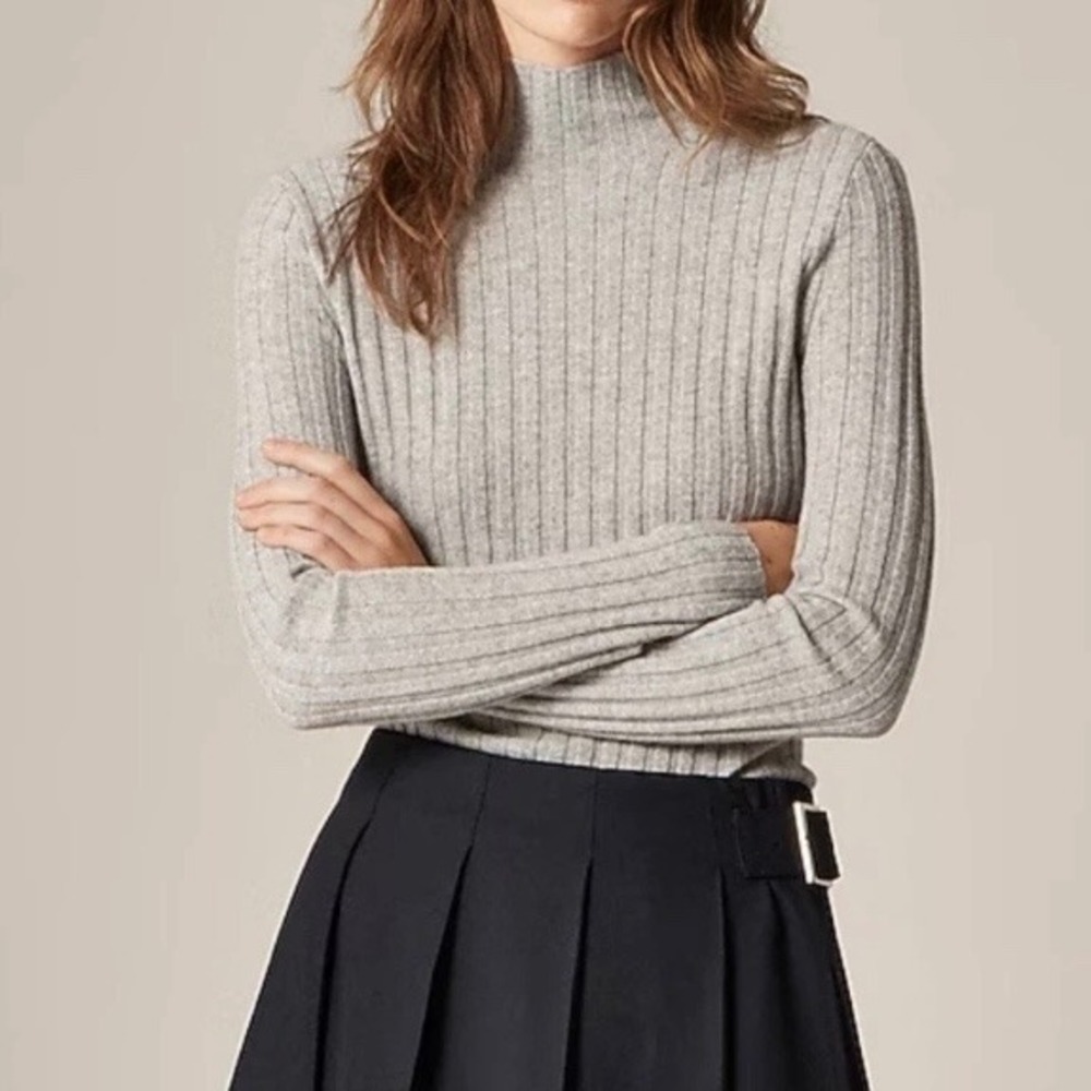 J.Crew Women 100% Cashmere Ribbed Mock Neck Sweater Heather Grey Size M NWT Soft